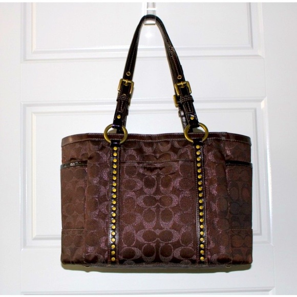 Coach Brown Signature Tote with Gold Accents - Picture 1 of 6